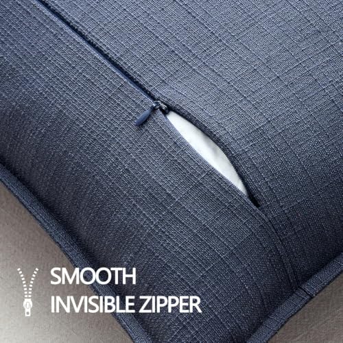Image of MIULEE Euro Sham Pillow Covers for Bed 24x24, 2 Pack Navy Blue Thick & Textured Decorative Throw Pillow Covers, Neutral Linen Cushion Cases, Modern Farmhouse Home Decor, No Filling