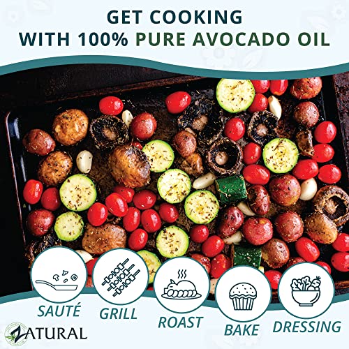 Image of Zatural 100% Avocado Oil Pure Natural without Additives, Clean, Cold Pressed, Non-GMO, Vegan: For Cooking, Frying, Baking and for Sauces, Dressings, Marinades, Salads (8 Ounce)