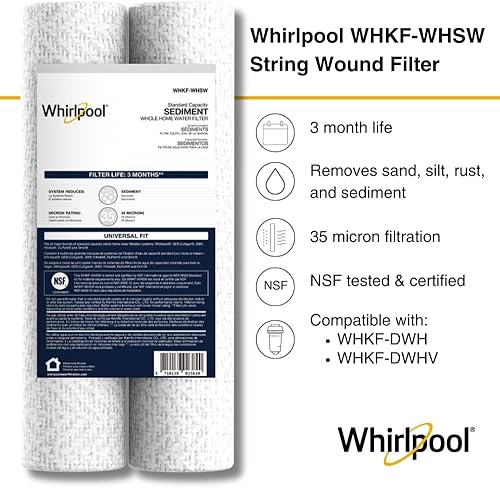 Miniatura 2 de Whirlpool Filtros de agua para toda la casa de 35 micrones, 10 x 2.5 pulgadas, filtración certificada NSF que reduce los sedimentos para agua de