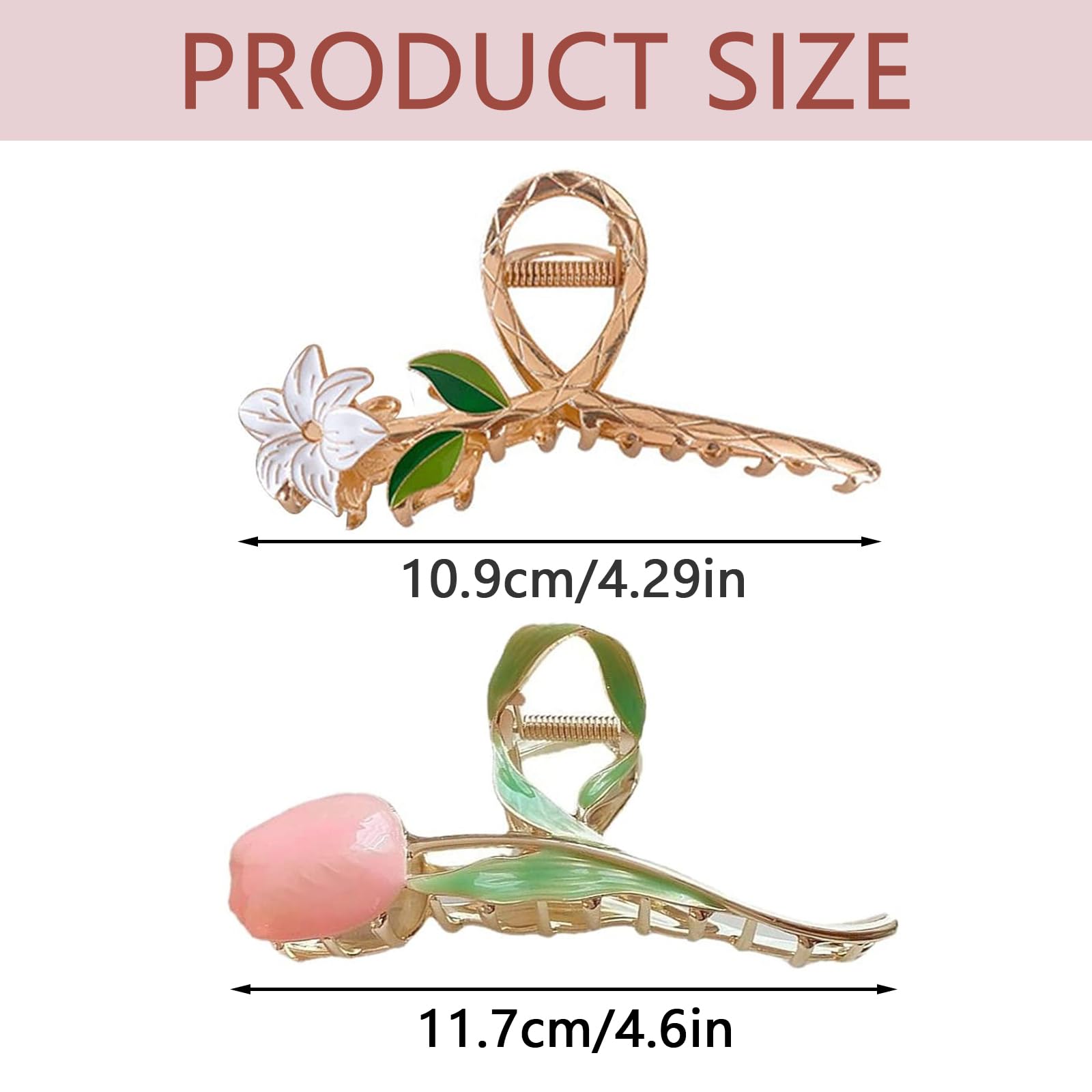 2Pcs Beautiful Tulip Claw Clip Elegant Large Metal Hair Clip Non-slip Strong Hold Hair Claw Clips Flower Hair Claw Clips for Women Girls Hair Accessories - Image 2