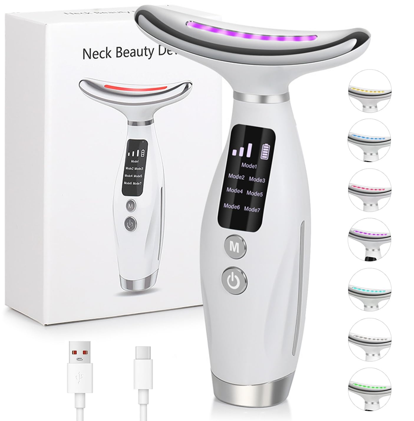 Face Massage Tool, 7 Color Face Lifting Device 7-in-1 LED Facial Neck Massager for Women Face Firming and Lifting Tool Neck Beauty Device