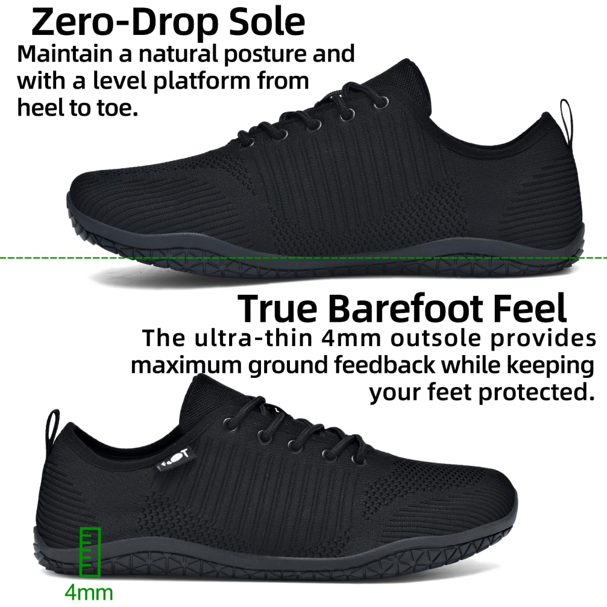Unisex Chaussures Barefoot Minimalistes Bout Large Tige Respirante et Semelle Antidérapante Plate Légère 37-48
