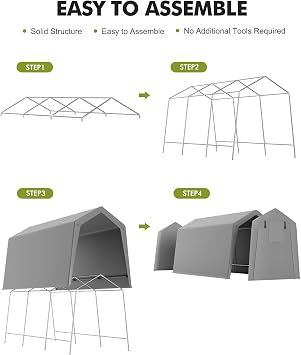 10 x 15 ft Carport Storage Shed, Portable Garage, Garden Shed Tent with Roll-up Zipper Door & Metal Frame, Heavy Duty Waterproof Tarp, Storage for Motorcycle, Bike, Firewood, Garden Tools