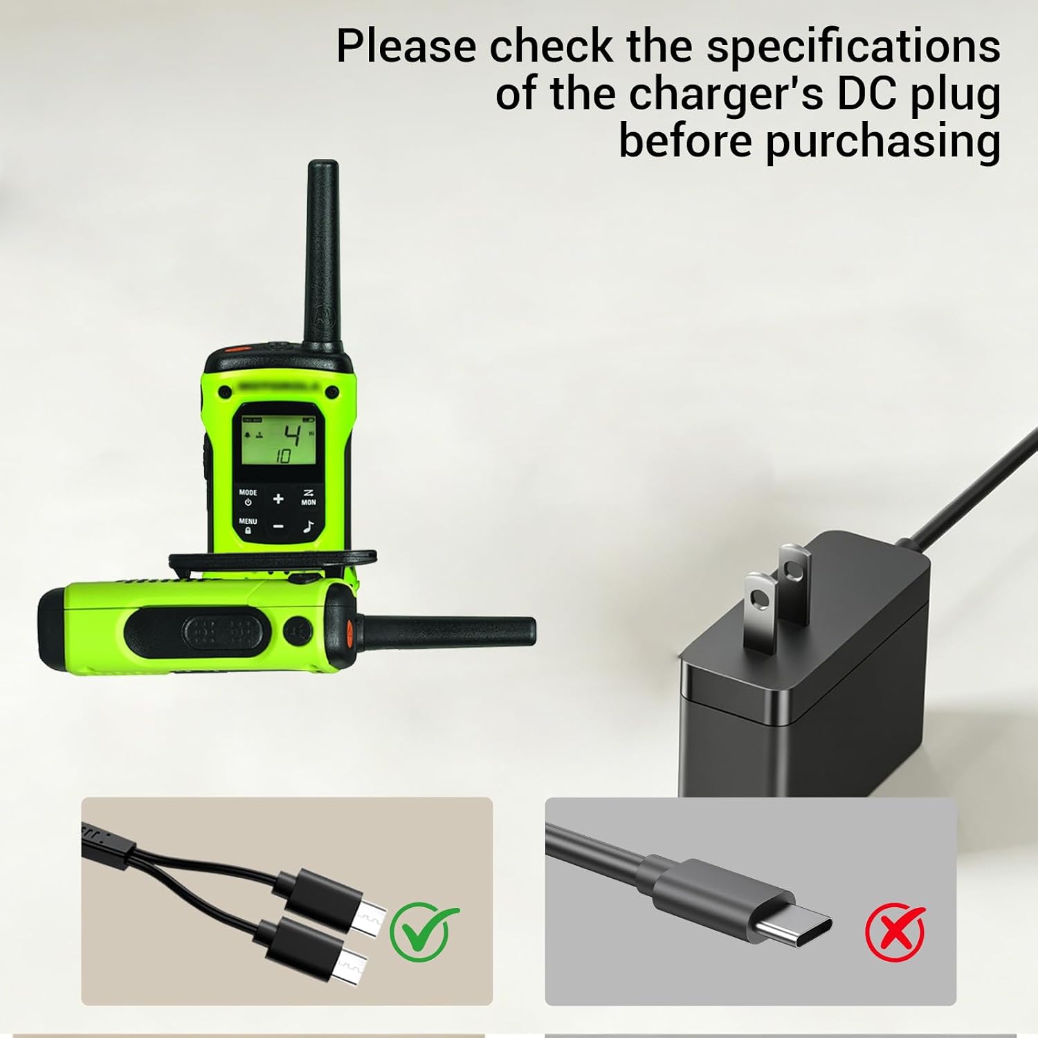 PMPN4204AR Y-Cable Charger Compatible with Motorola Walkie-Talkie T200 T400 T460 T470 T500 T600 T800 Two-Way Radios Power Adapter with Dual Micro-USB Cable Replacement 5V Charging Cord