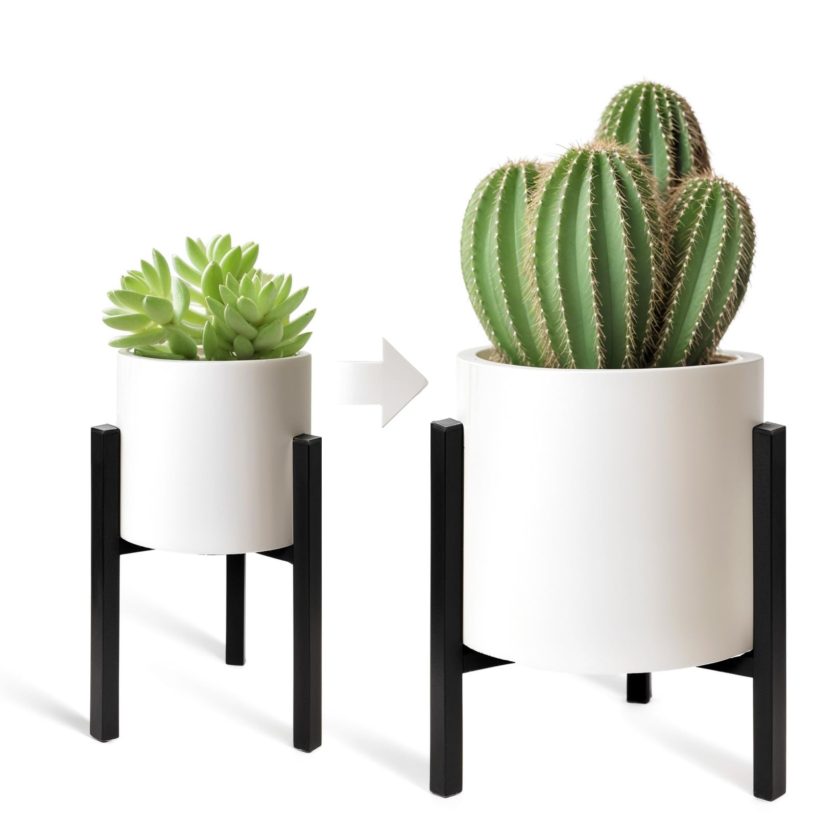 Support de plantes réglable en métal carré noir de 33 cm pour intérieur et extérieur
