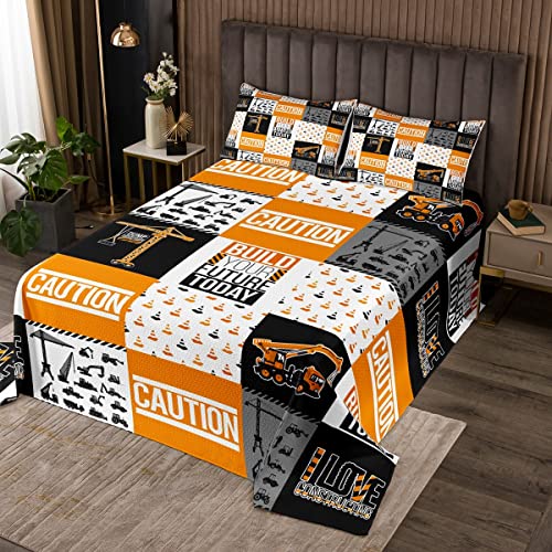 Feelyou Colcha de construção infantil tamanho duplo escavadeira caminhão trator conjuntos de colcha