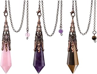 Jovivi 3pcs Natural Amethyst Rose Quartz Crystal 12 Facted Therapy Healing Dowsing Divination Pendulum Reiki Charged Chakra Balancing Pendant with Chain