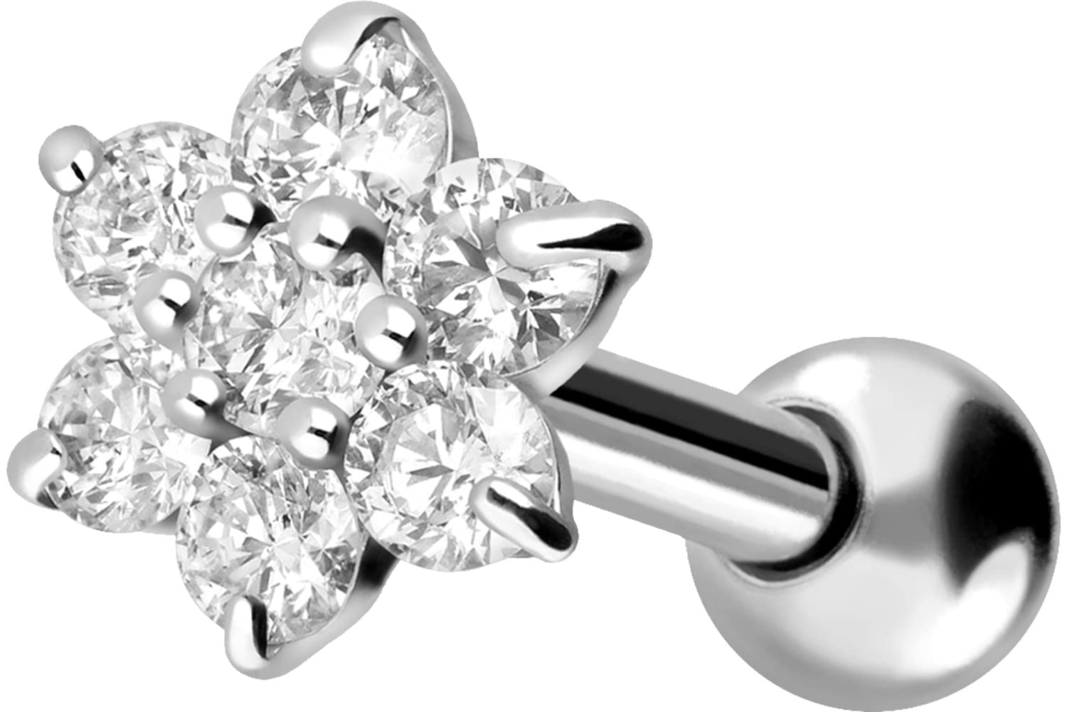 PIERCINGLINE 750er Gold Ohrpiercing | 18 KARAT | KRISTALL BLUME | Piercing Ohr Stecker | Farbauswahl