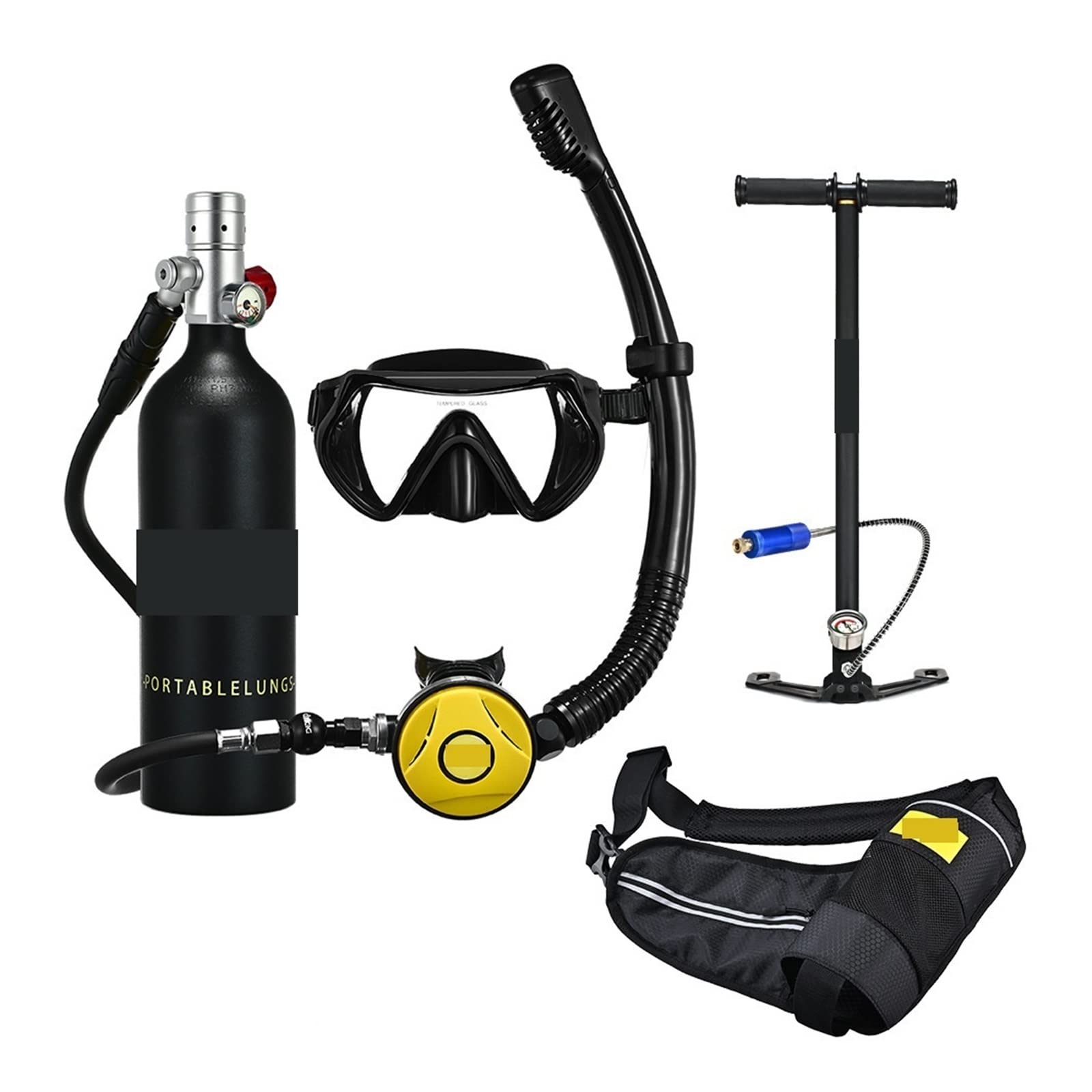 Portable Dive Cylinder, Snorkel Underwater Diving Rebreather Portable Deep Snorkeling Equipment(Silverhead in Black Bottle)