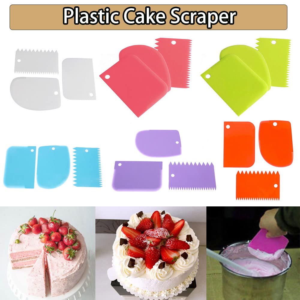 LIERFIS 6 Pezzi Raschietti Per Torta, Kit Per Decorare Torte,Raschietto Per Pasta Set Di Strumenti Per Lisciare La Torta (Blu - Foto 7