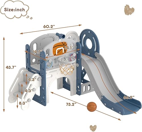 Miniatura 4 de XJD Juego de toboganes 8 en 1 para niños pequeños a partir de 1 año, juego de toboganes escaladores con aro de baloncesto y pelota, parque infantil