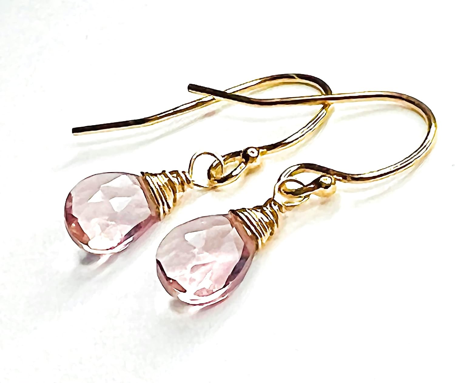 Handmade 14k Gold fill peach pink Morganite earrings, petite drops, gemstone jewelry