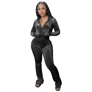 yidengymx Womens 2 Piece Velour Tracksuit Two Piece Outfits for Women Long Sleeve Zip Up Crop Tops Sweatpants