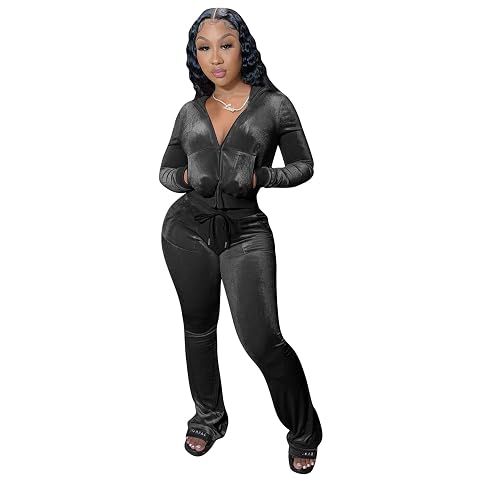 yidengymx Womens 2 Piece Velour Tracksuit Two Piece Outfits for Women Long Sleeve Zip Up Crop Tops Sweatpants