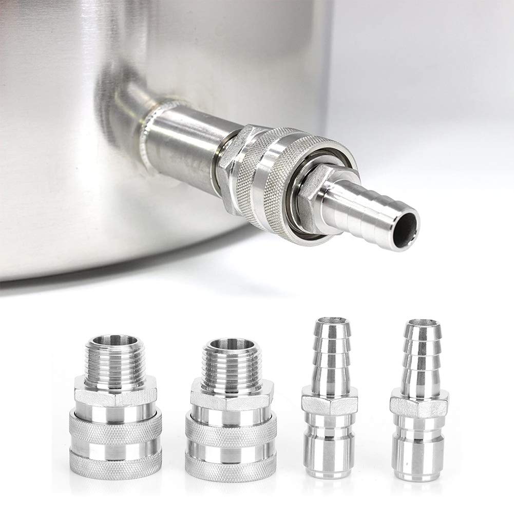 Nikou 4 connettori rapidi in acciaio inox con filettatura G1/2", adatti per la produzione di birra domestica, connettore per birra, connettore a barb, raccordo per birra fatta in casa