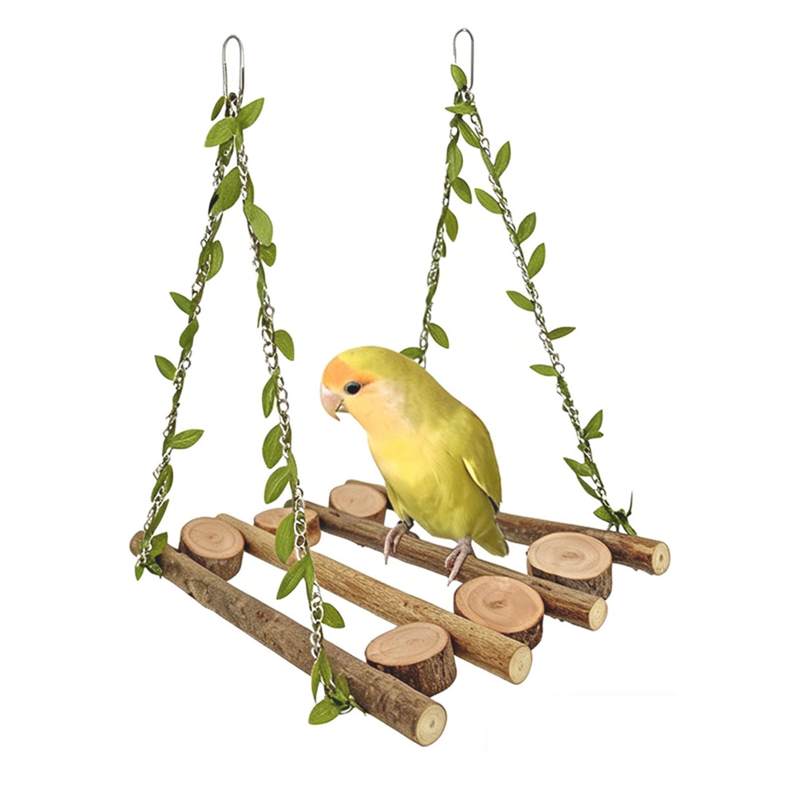 Altalena Giochi Per Pappagalli In Legno, Naturale Trespolo per Pappagalli con Viti Verdi, Altalena per Uccelli Posatoio e Giocattolo da Masticare per Parrocchetto, Calopsitta, Piccoli Medi