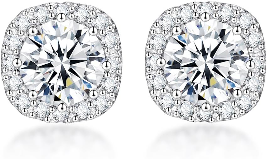 SENCLE S925 Sterling Silver with 18K White/Yellow Gold Plated Cubic Zirconia Halo Stud Earrings for Women