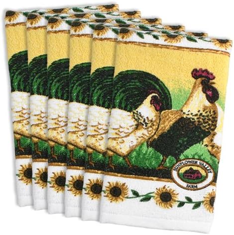 DII 10 Piece Printed Terry Kitchen Starter Set for New Home, Apartment, Dorms Includes 6 Dishtowels, 2 Potholders and 2 Ovenmitt - Rooster