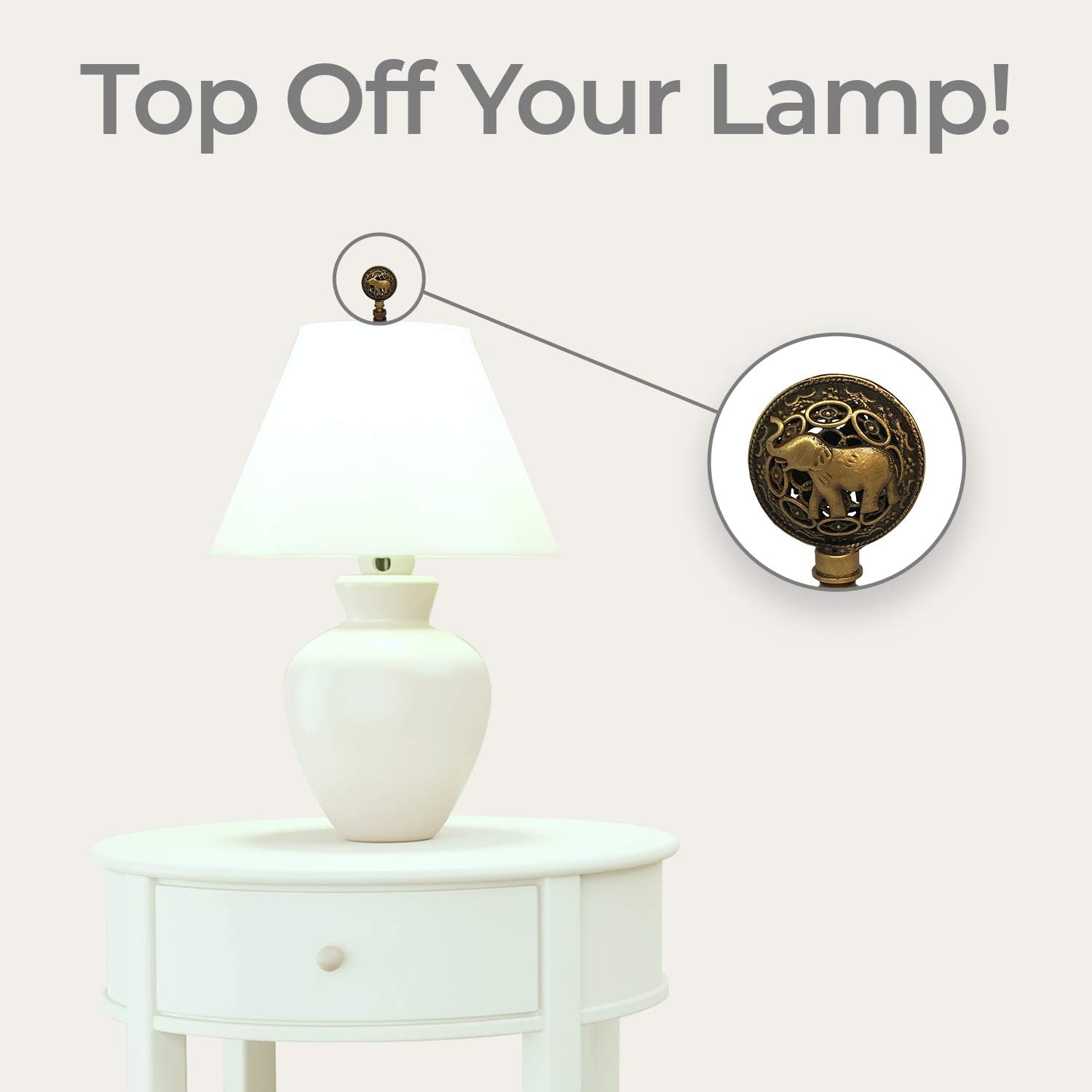 Royal Designs, Inc. Decorative Baby Elephant Finial for Lamp Shade, Antique Brass - Pack of 2
