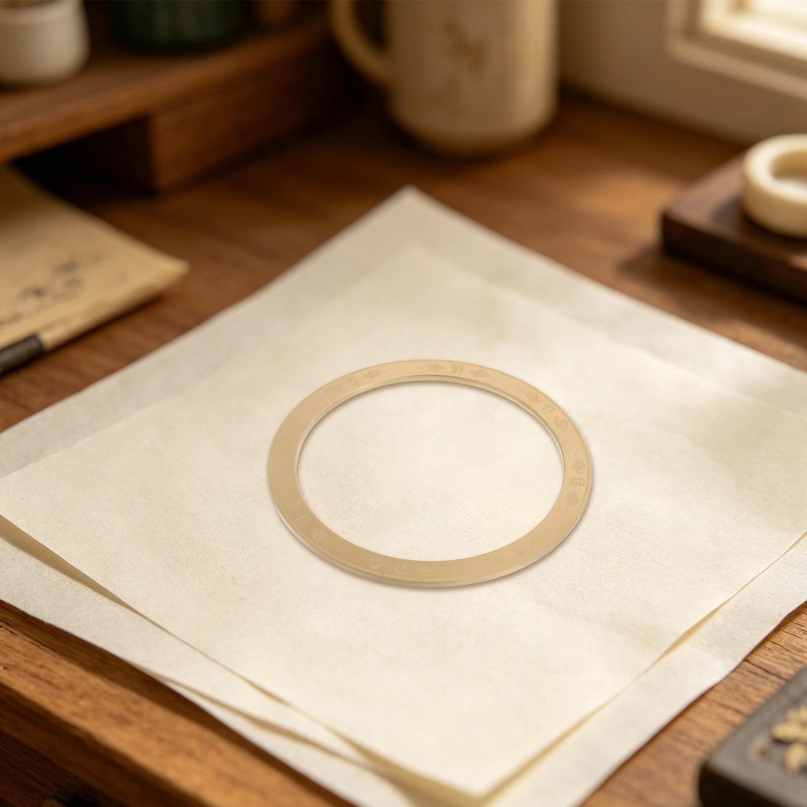 Lurrose Fermacarte in ottone per calligrafia: fermacarte per scrittura a pennello - ornamento da scrivania ad anello - pesante accessorio tradizionale cinese per la calligrafia, ideale per lo studio