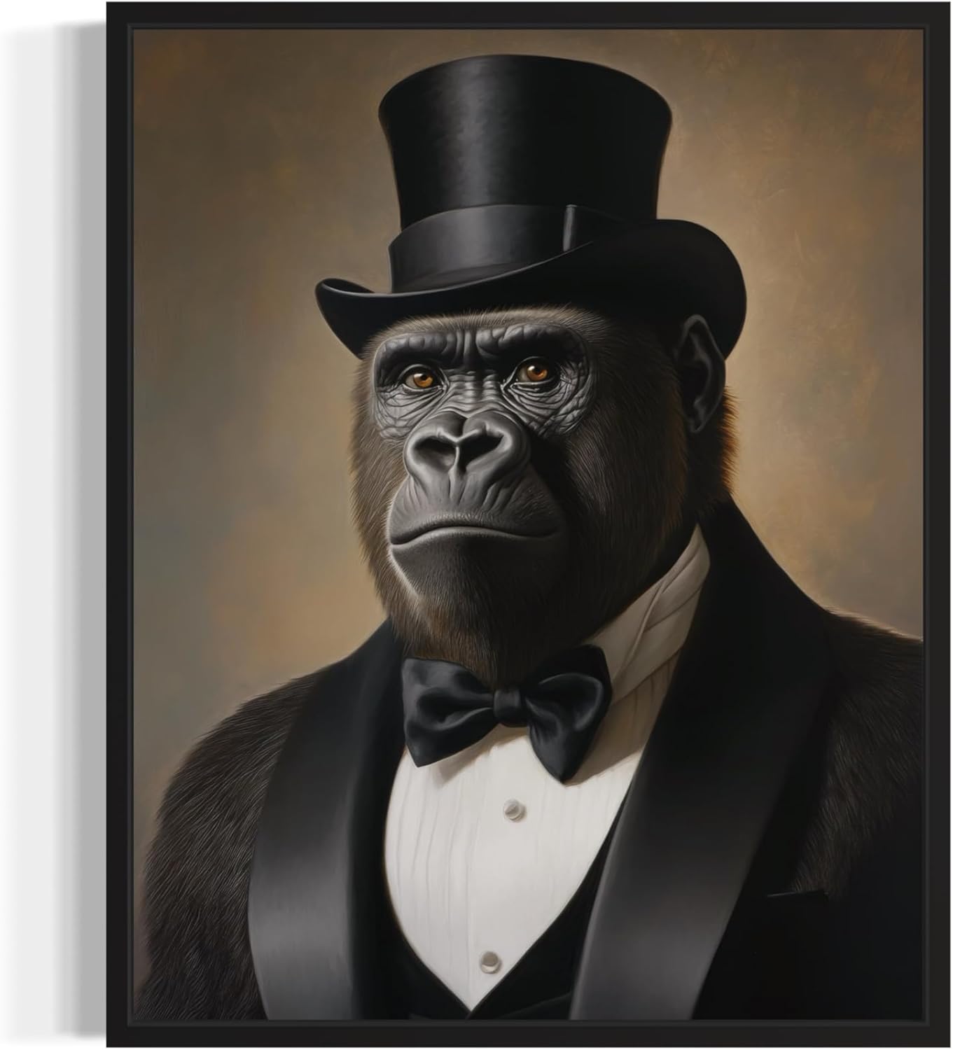 Gorilla in Tuxedo Poster Art Print, Animal Portraits Humor Wildlife Artwork Wall Art for Bedroom, Living Room Decor Prints Gallery 139 (Gorilla, 16 x 20 inches, Black Frame)