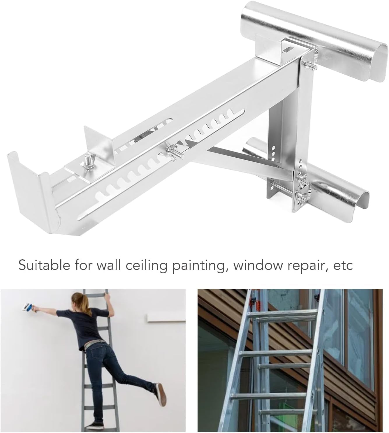 2PCS Ladder Jack Kit, Adjustable Stabilizer Tripod Load Bearing Bracket Heavy Duty Alloy Steel Ladder Stand Kit for Roofing or Painting