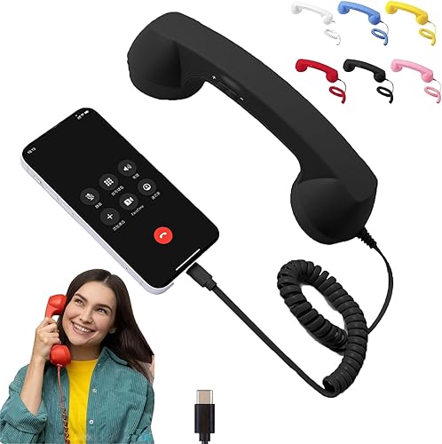 Retro Phone Handset, Retro Phone Handset for iPhone, Type-C Retro Telephone Wired HandsetStyle Landline Handle Receiver for Cell Mobile Video