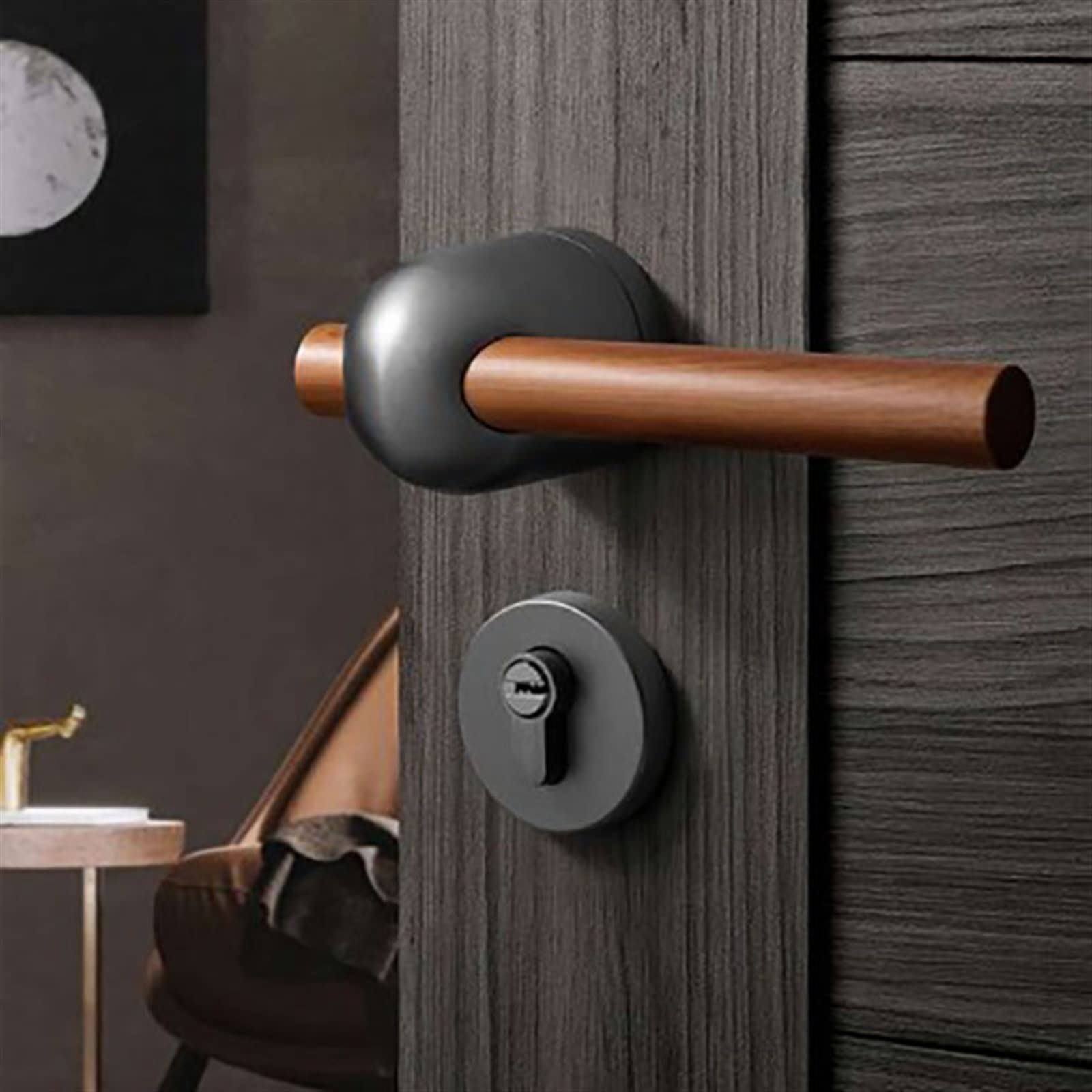 Cerradura de puerta con manija magnética de níquel negro para dormitorio de madera