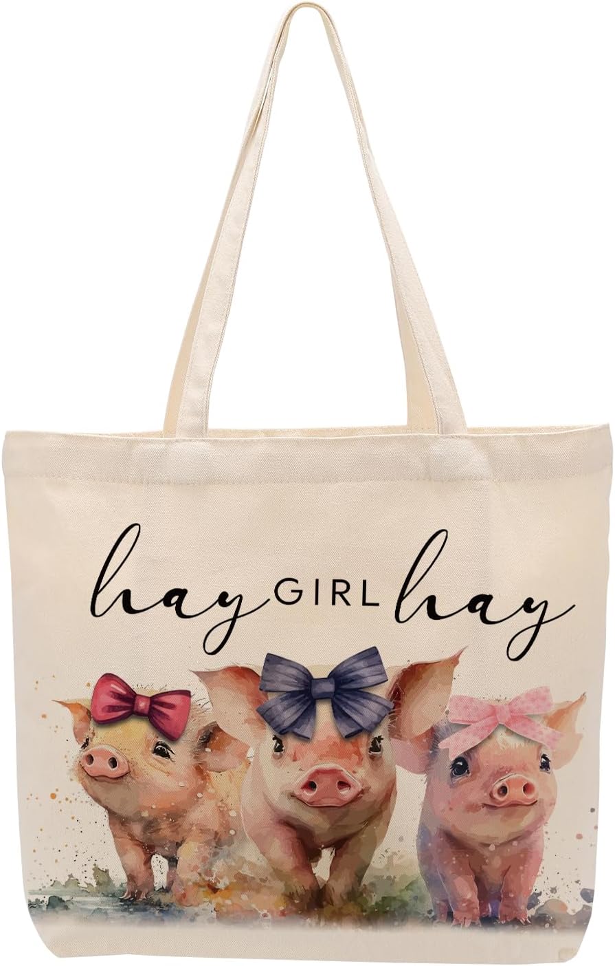 Pig Sheep Horse Gifts for Girls Grocery Shopping Canvas Tote Bag for Animal Lovers ...