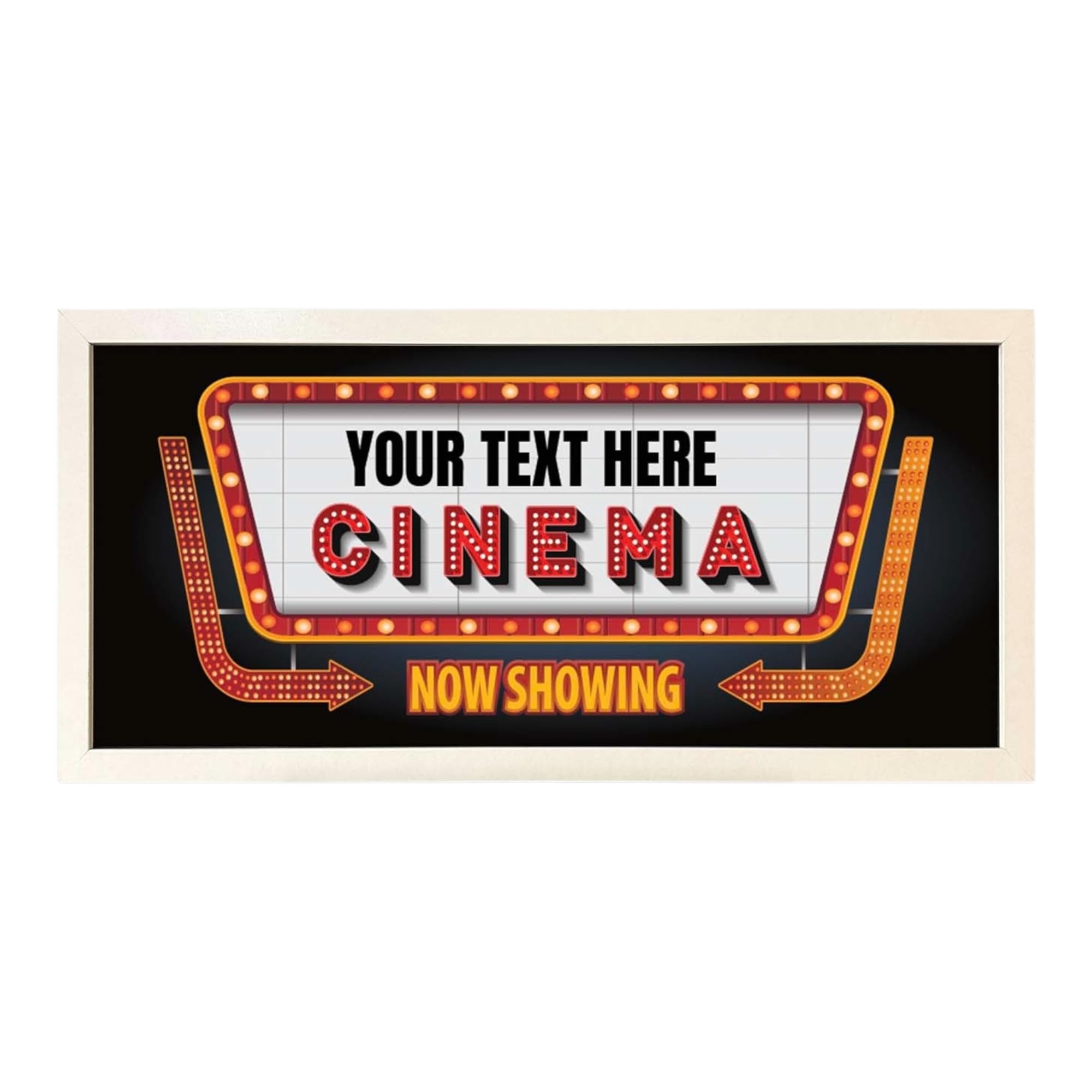 Echo Three White Personalised Wall Art Framed Print Home Cinema Now Showing | Custom Text Room Sign |Large Wide Bespoke Theatre Lounge Film Room Decor | Movie Night Fan Gift