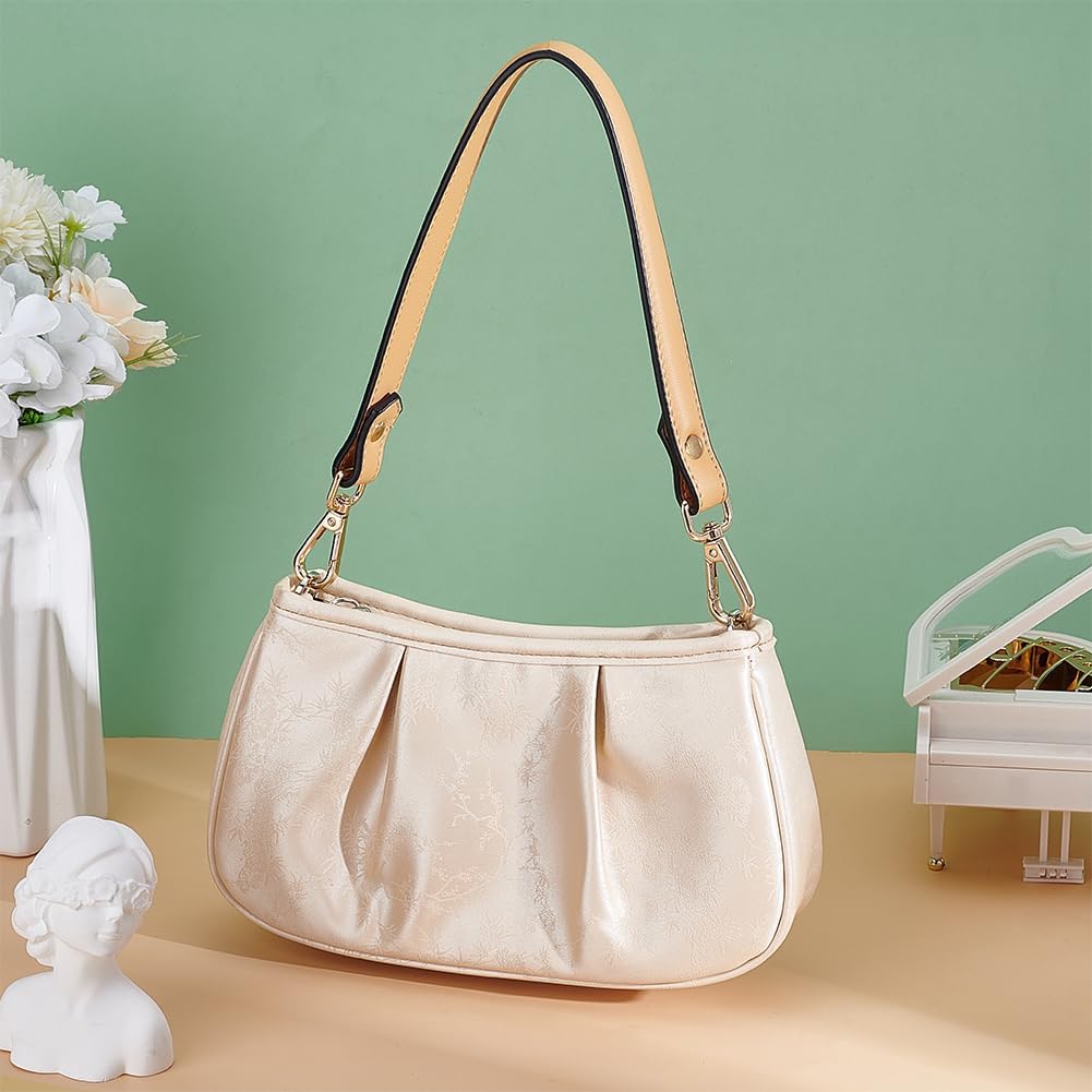 PH PandaHall 18 Inch Genuine Leather Purse Strap, Bag Handles Replacement Puse Handles Handbag Strap with Golden Buckles for Women DIY Underarm Bag Handbag Shoulder Bags Making, Skin-Colored - Image 2