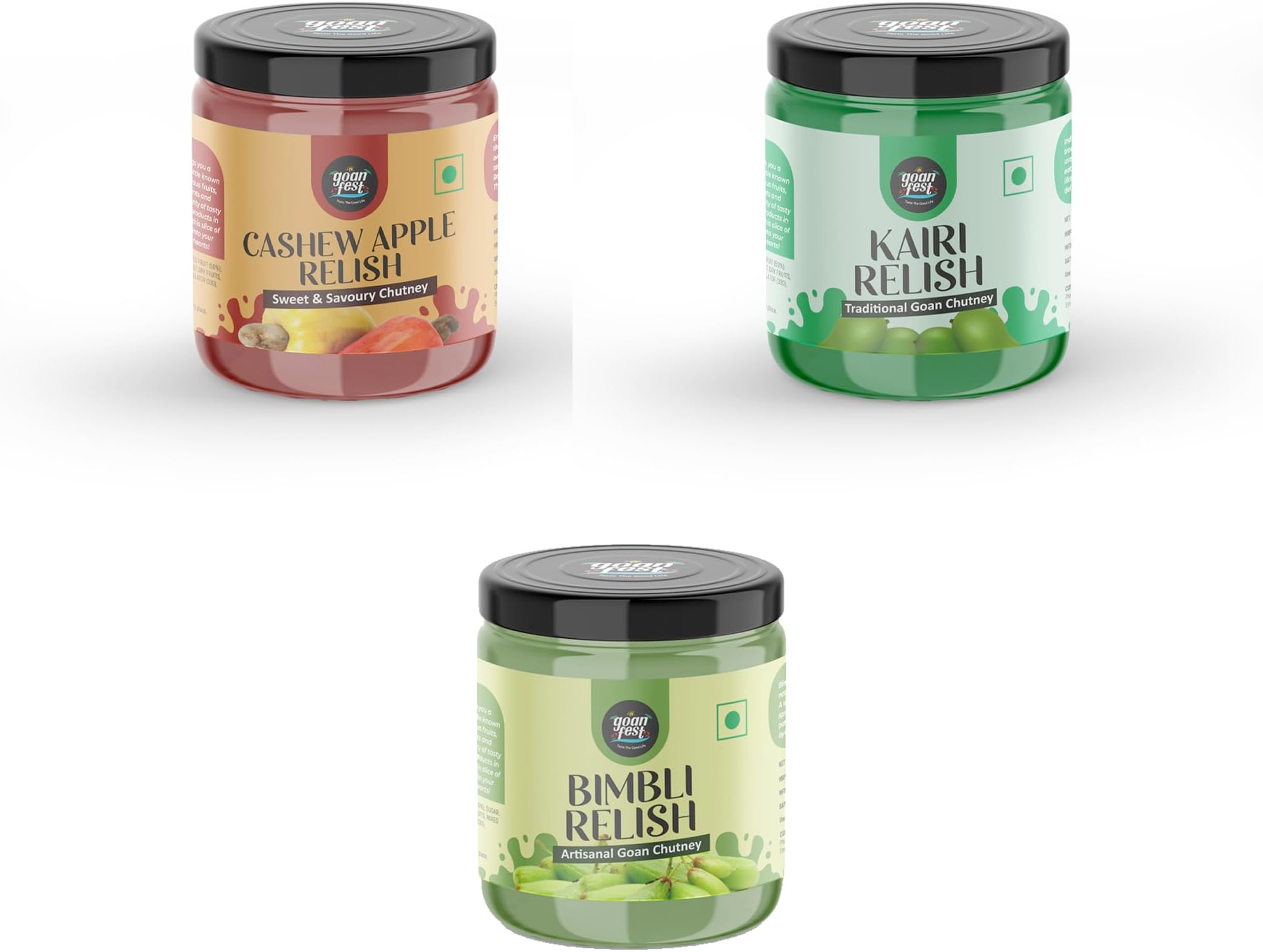 Goan Fest Tropical Relish Trio - Kairi, Cashew Apple (2x200g) + Free Bimbli Relish | Tangy and Spicy Delight from The Tropics!