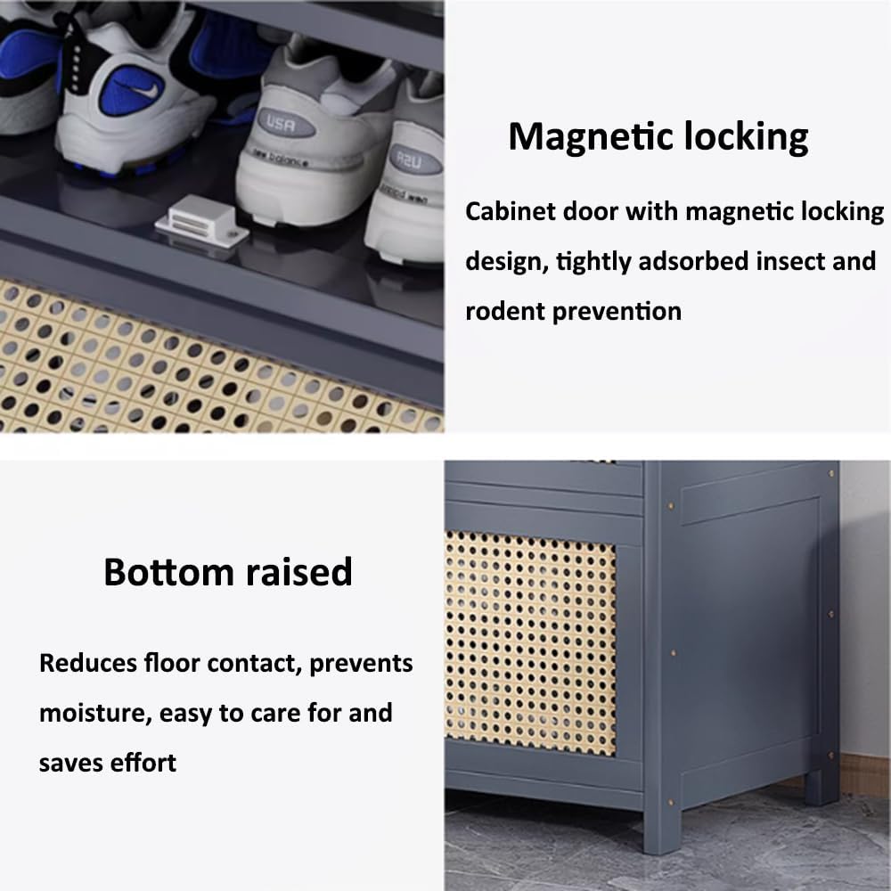 Shoe Storage Cabinet Cabinets Hallway Slim Cupboard Cupboards Hallways Slimline，Narrow Bamboo Shoe Cabinet, 5/7/9-Tier Organizer with Hidden Locker Door, Removable Shelves, Space-Saving Desi