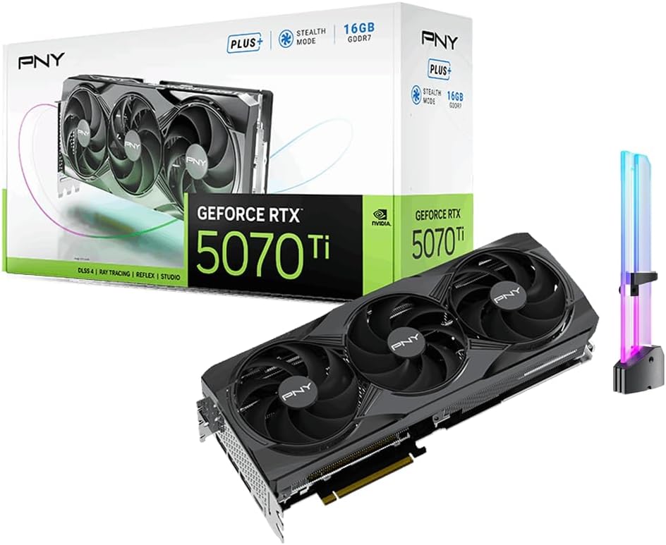 CyberGeek GeForce RTX 5070 Ti Triple Fan Graphics Card, 16GB GDDR7, 1406 AI Tops, DLSS 4, 28 Gbps, 256-bit, DP 2.1b x3, HDMI 2.1b, AI Content Creation, Local LLM Inference, with GPU Holder