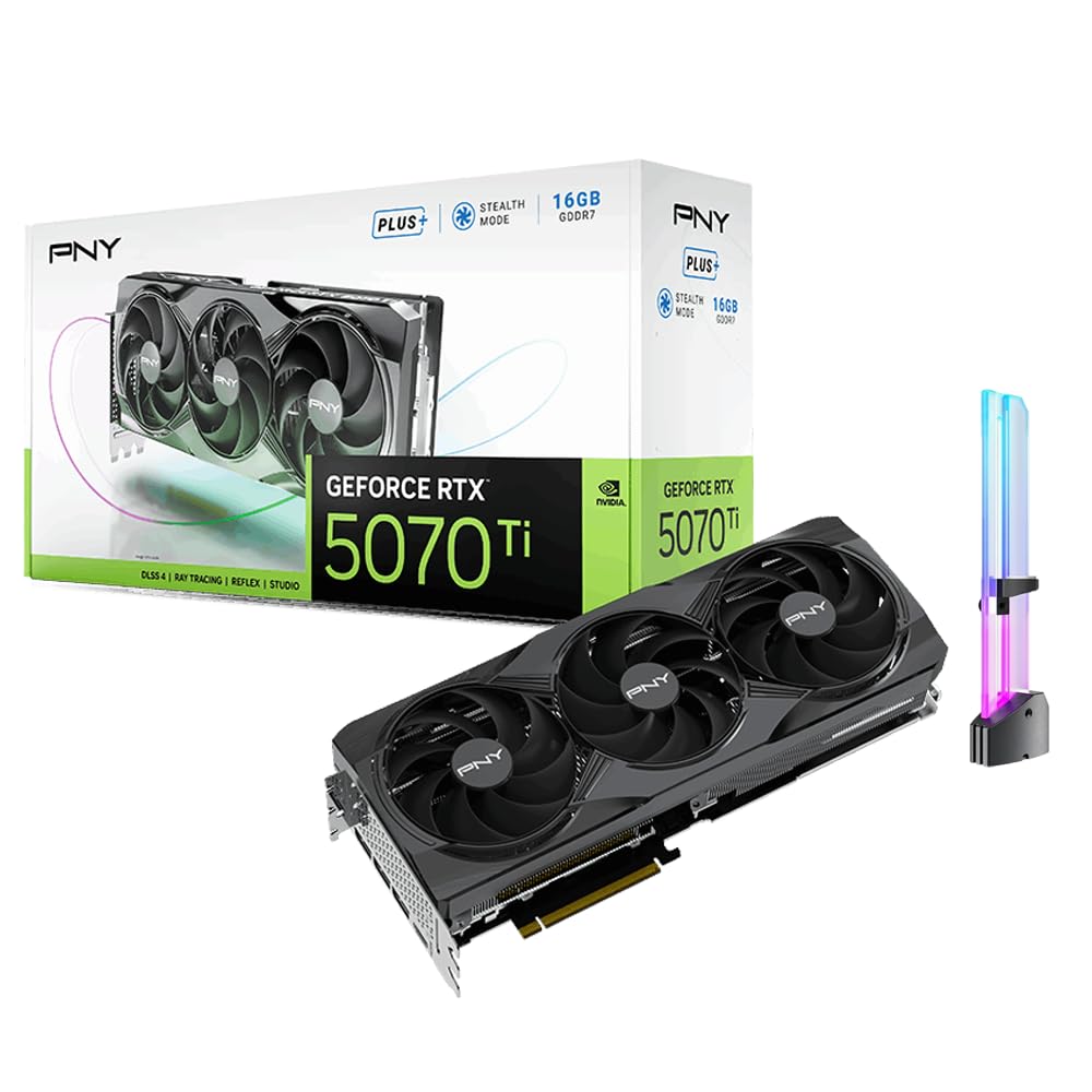GeForce RTX 5070 Ti Triple Fan Graphics Card, 16GB GDDR7, 1406 AI Tops, DLSS 4, 28 Gbps, 256-bit, DP 2.1b x3, HDMI 2.1b, AI Content Creation, Local LLM Inference, with GPU Holder