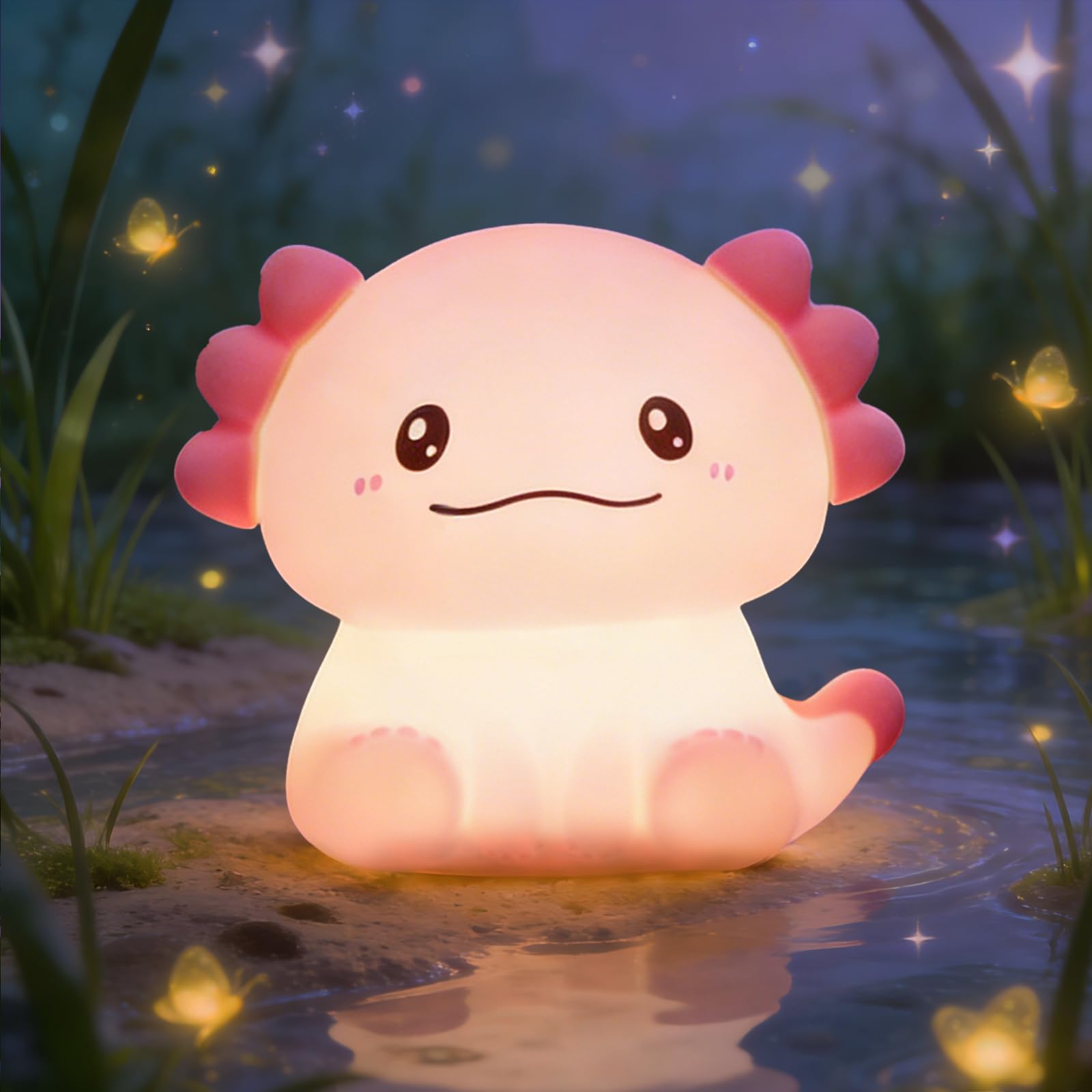 Gemmac Axolotl LED Night Light Baby, Soft Silicone USB Rechargeable Animal Lamp, Touch Light with 7 Color Changing Timer and Dimmable Nightlight, Cute Bedside Lamps for Birthday Gifts Bedroom Decor