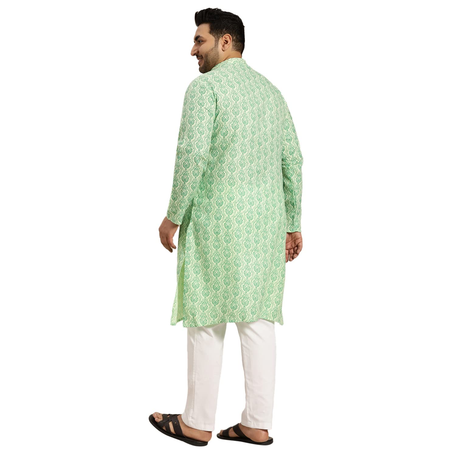 Sojanya Plus (Since 1958) Men's Cotton Blend Pista Green Printed Kurta And White Pyjama Set