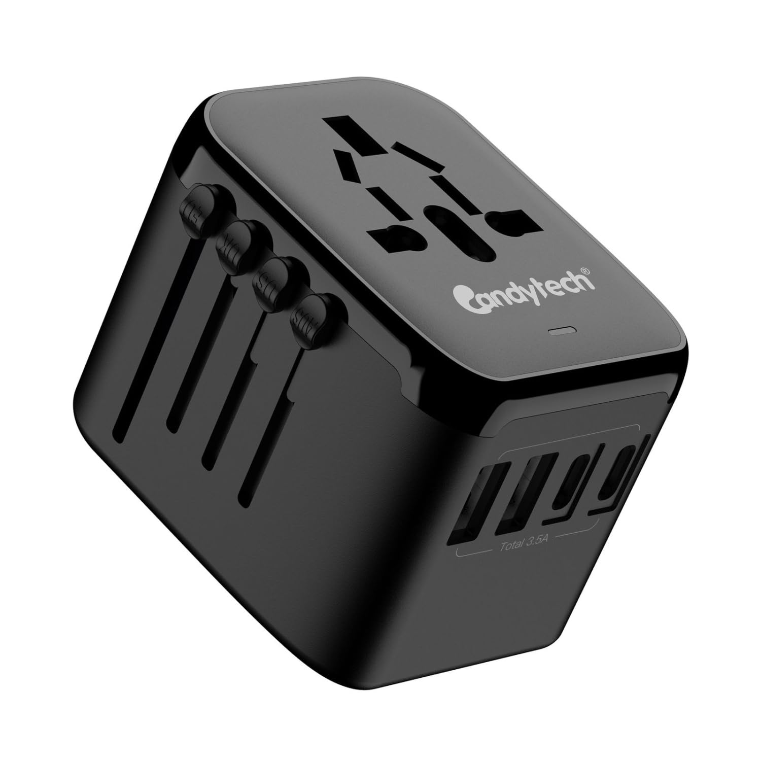 Candytech Universal Travel Adapter, 4 Plugs 150 Countries Travel Adapter with USB Ports with Multi Type Power Outlet USB 2.1A,100-250 Voltage Travel Charger (Black)-image-33