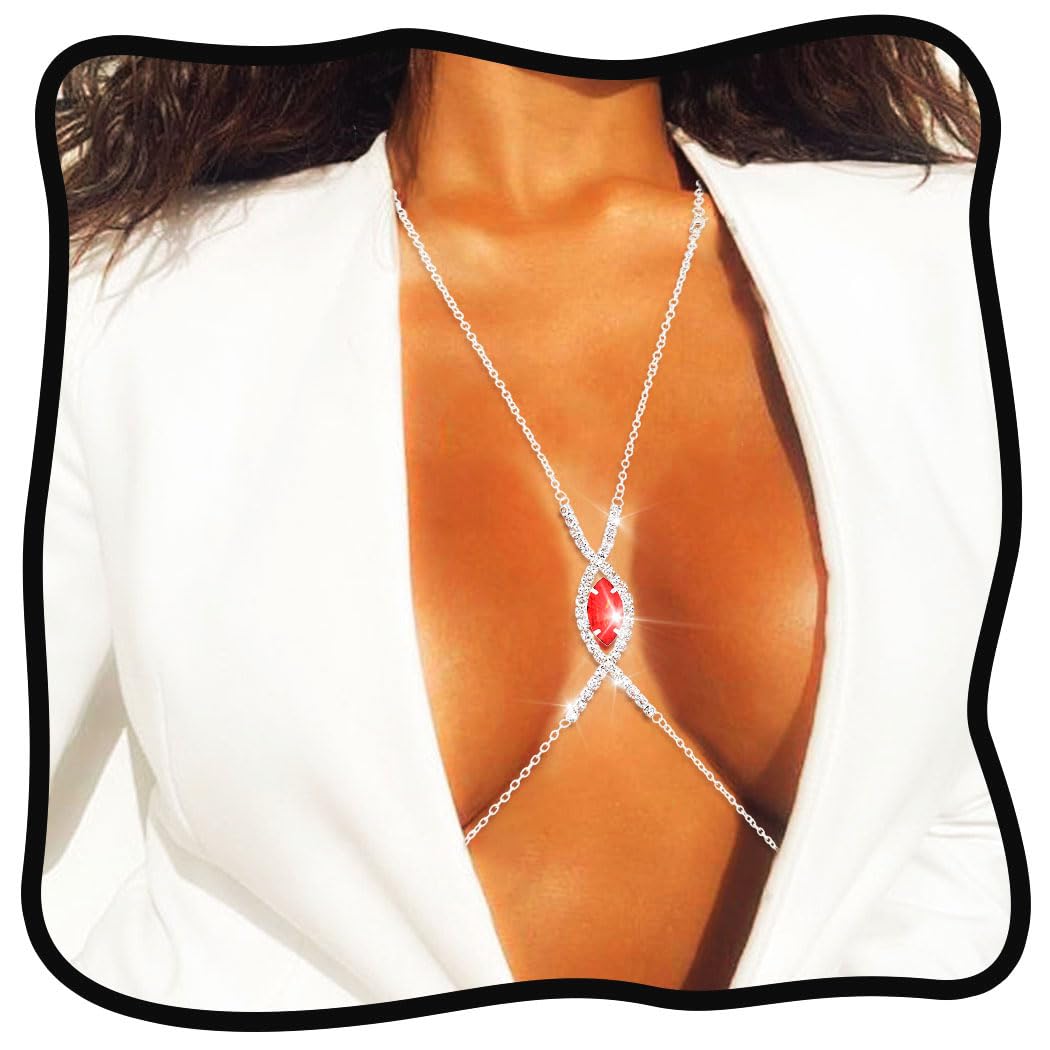 Urieo Sparkly Rhinestone Bra Chain Gold Crystal Layered Chest Chain Diamond Sexy Necklaces Body Chain Jewelry for Women