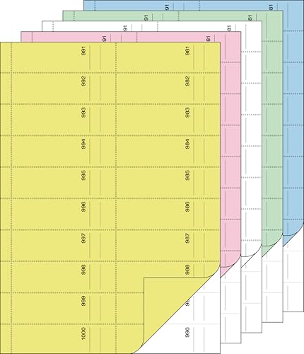 SIGEL BO122 Bonbücher Bonblocks Sparpack im 5er Set a 1000 Abrisse, in gelb, rosa, weiß, grün, blau, A4, 2x50 Blatt (jeweils nummeriert von 1 - 1000)