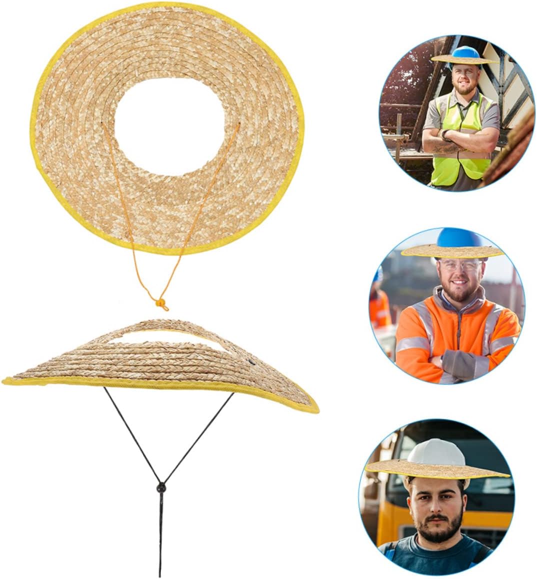 Construction Helmet Sun Visor Hard Hat Sun Shade 2pcs Straw Woven Full Sun Shade Helmet Visor Sunshield for Construction Worker Hard Hat Accessories 50cm+40cm