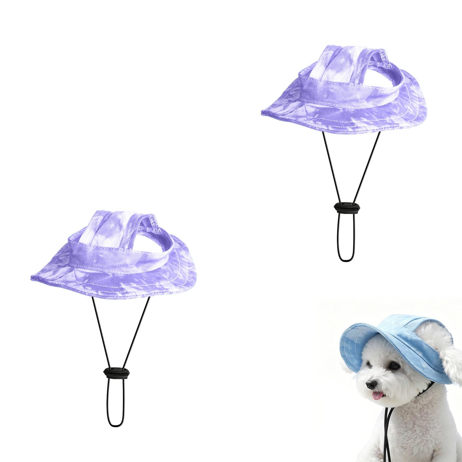 Dog Baseball Cap for Small Medium Dogs, 2026 New UV Sun Protection Dog Hat, Canvas Pet Summer Beach Peaked Cap with Ear Holes Adjustable Neck Strap (2*Purple, L)