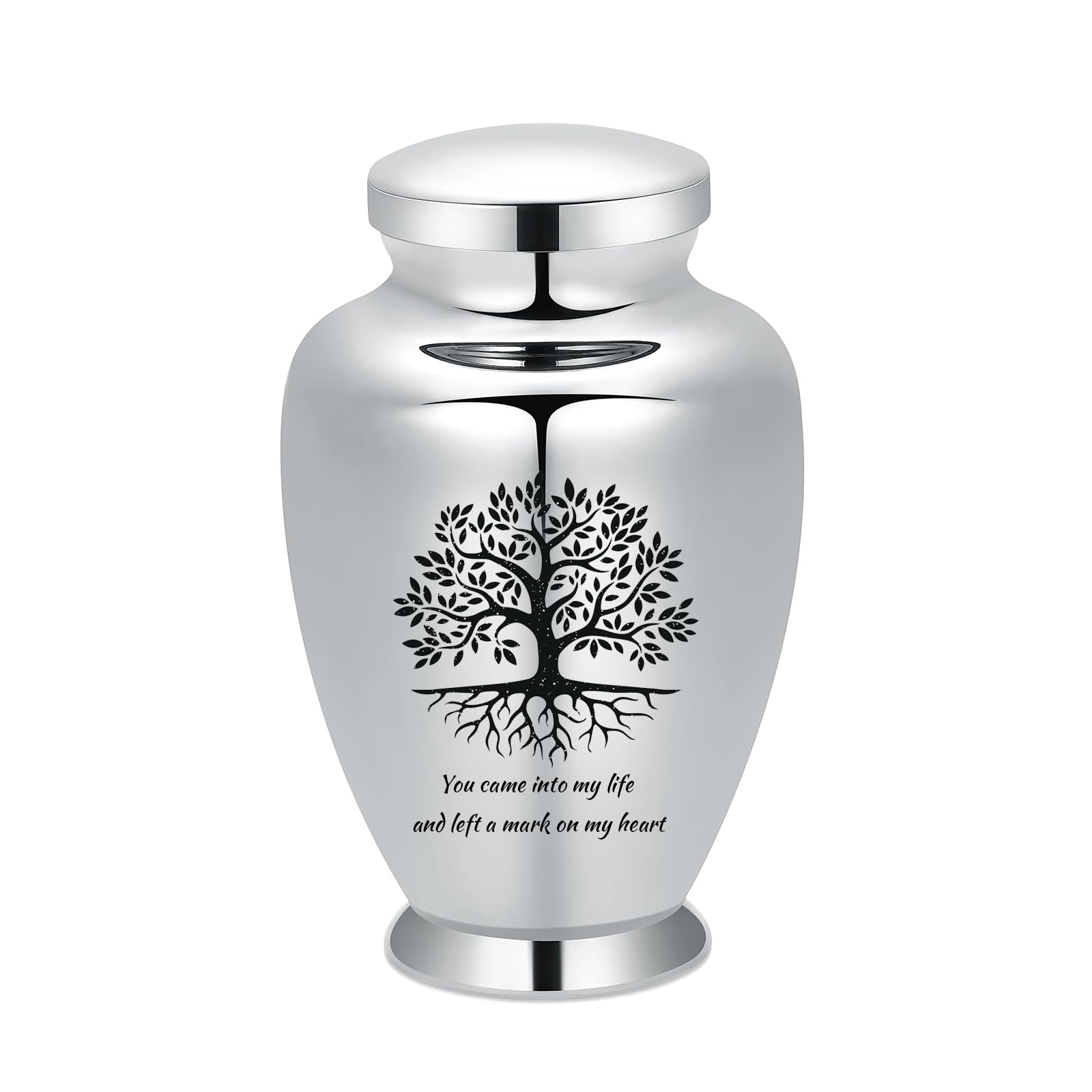 Large Cremation Urn for Human/Pet Ashes Stainless Steel Memorial Keepsake with Tree of Life Wings/Butterfly/Bird/Heart Funeral Ash Holder (Silver-240 * 144mm - Tree of Life) — image 1