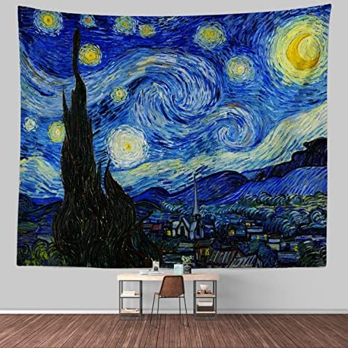 Keveloya Van Gogh artwork Tapestry, Starry Night Wall Hanging for Home Bedroom, Abstract Oil Painting Vintage Aesthetics Dorm Background,Artistic World Classic Famous Art Décor (60" L x 50" W, starry night 1889)