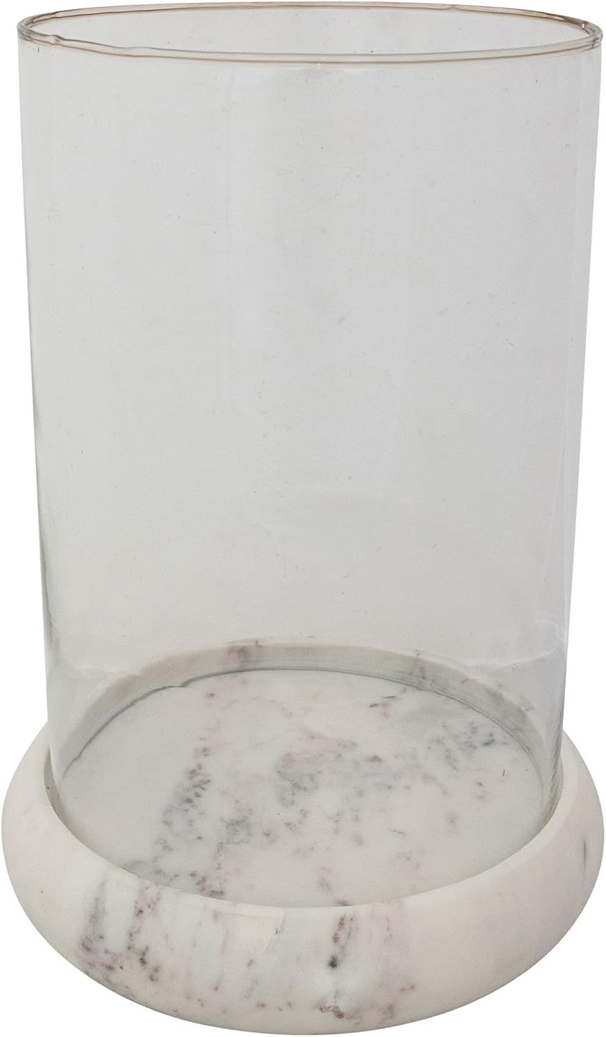 Creative Co-Op Glass Hurricane Candleholder with Marble Base, White