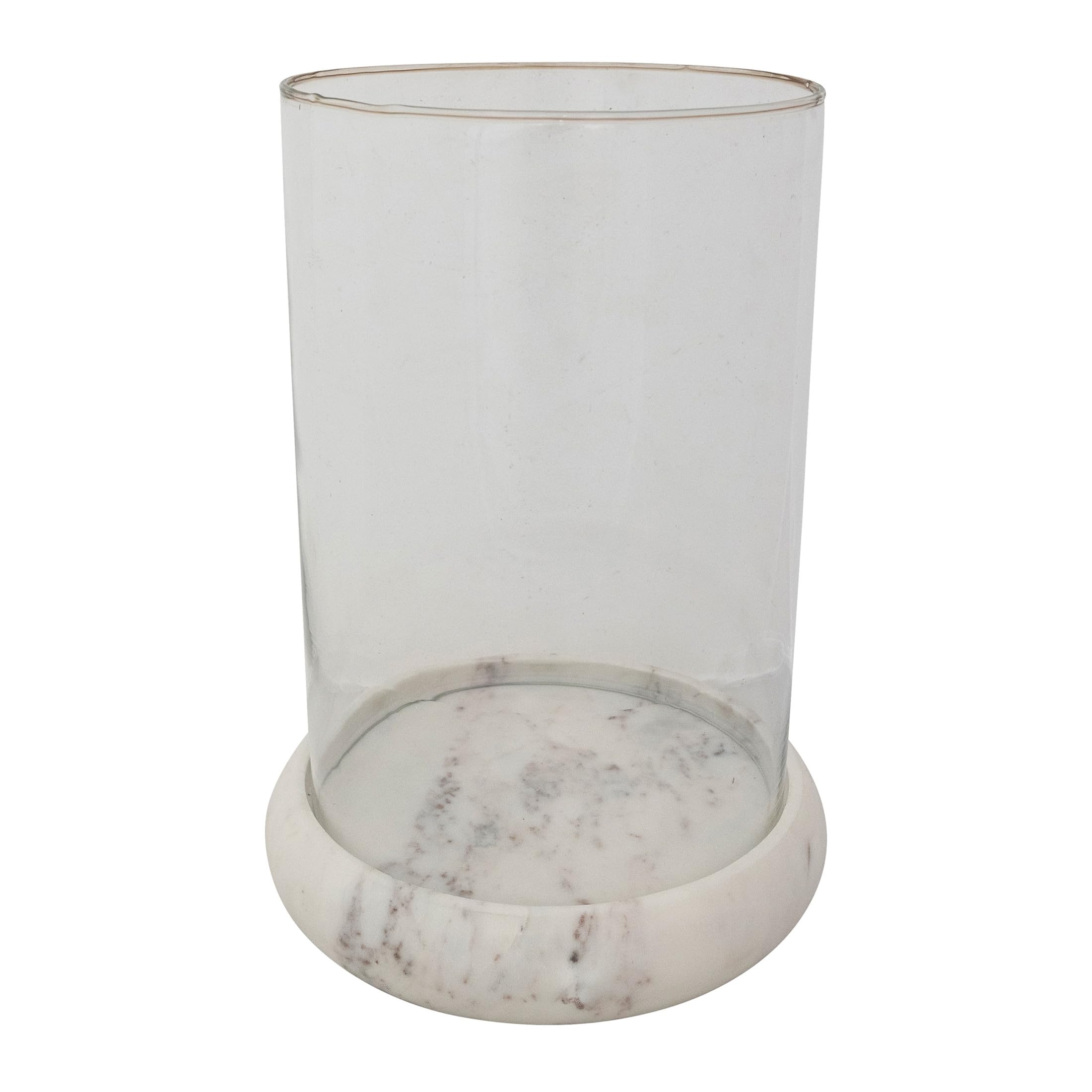 Creative Co-Op Glass Hurricane Candleholder with Marble Base, White