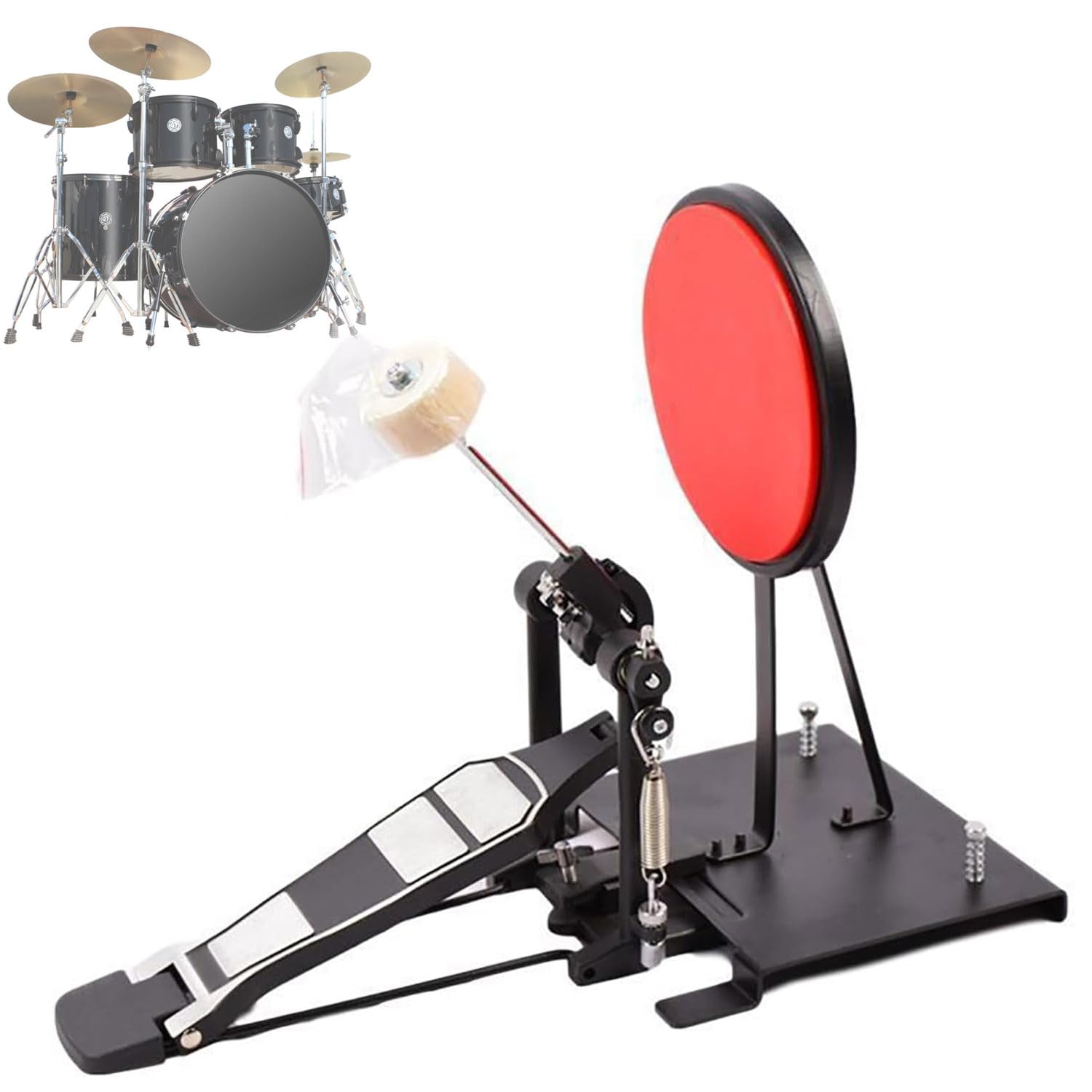 GYKOZY Silent Bass Drum Pedal Beater Set, Single/Double Foot Practice Pad for Jazz Drumming, Includes Pedal Hammer & Trainer, Ideals for Quiet Practice (Red)