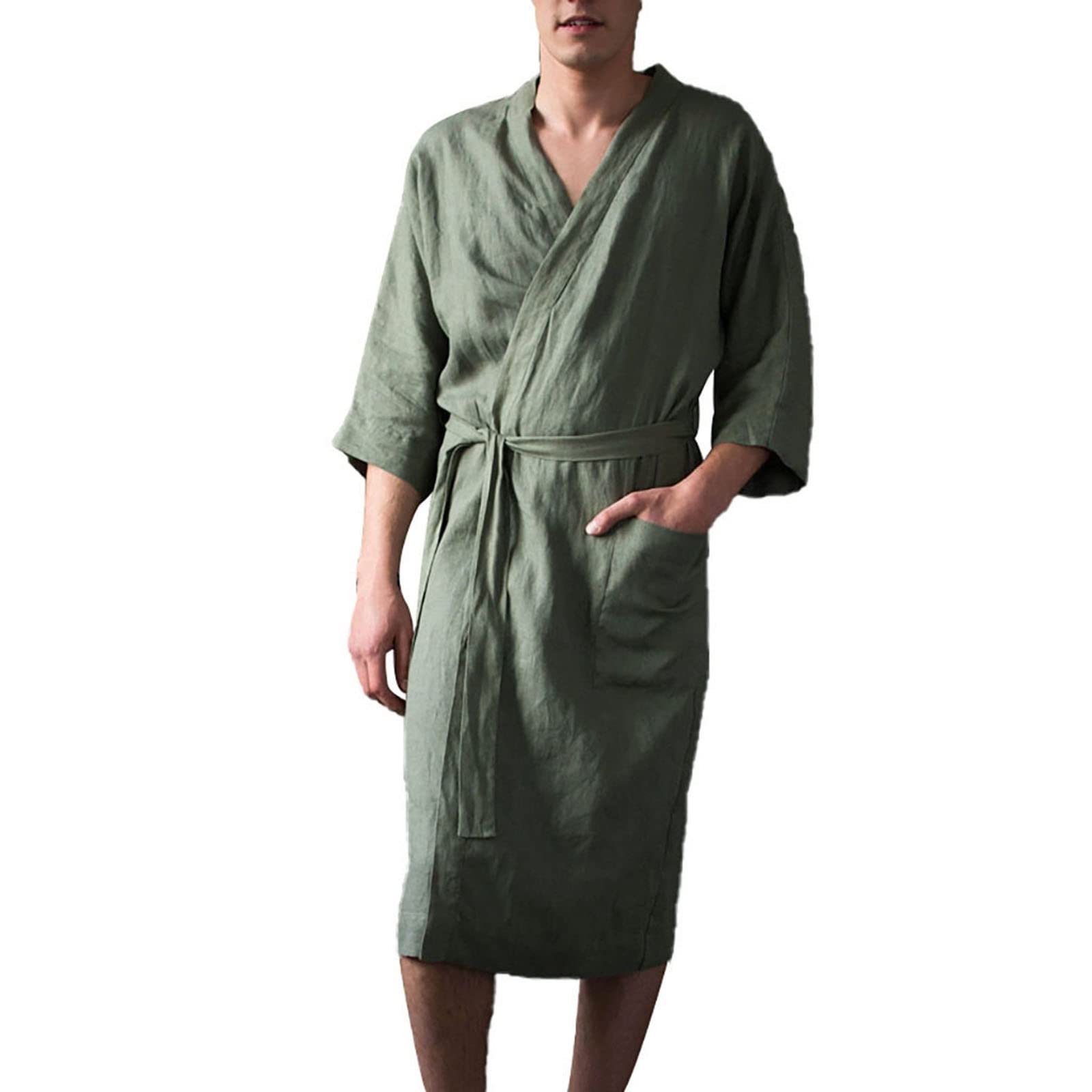 Robe de chambre femme et homme pour des matinées cocooning avec ceinture ajustable vert