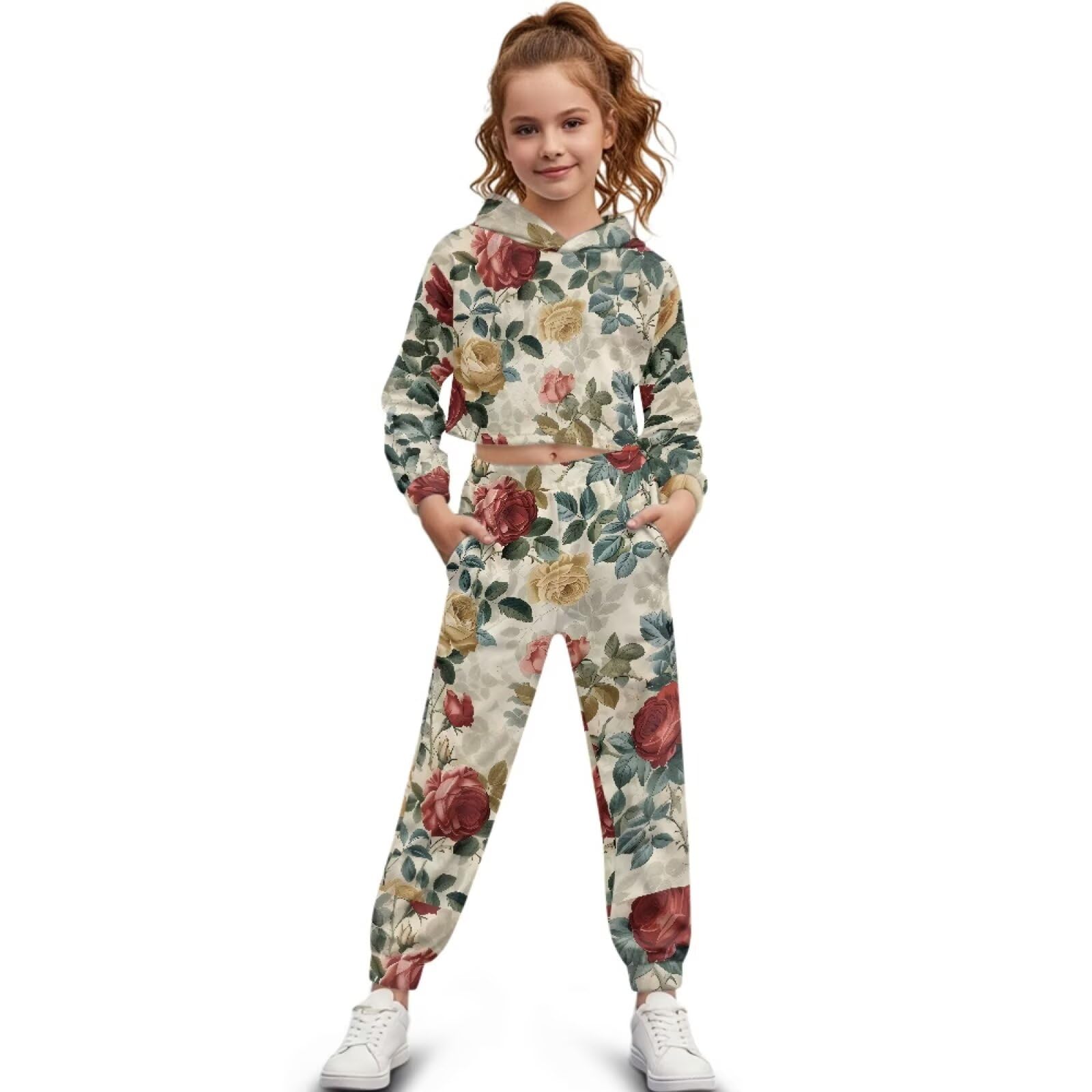 chaqlin Conjunto de 2 piezas con capucha y pantalones deportivos con bolsillo lateral para niñas