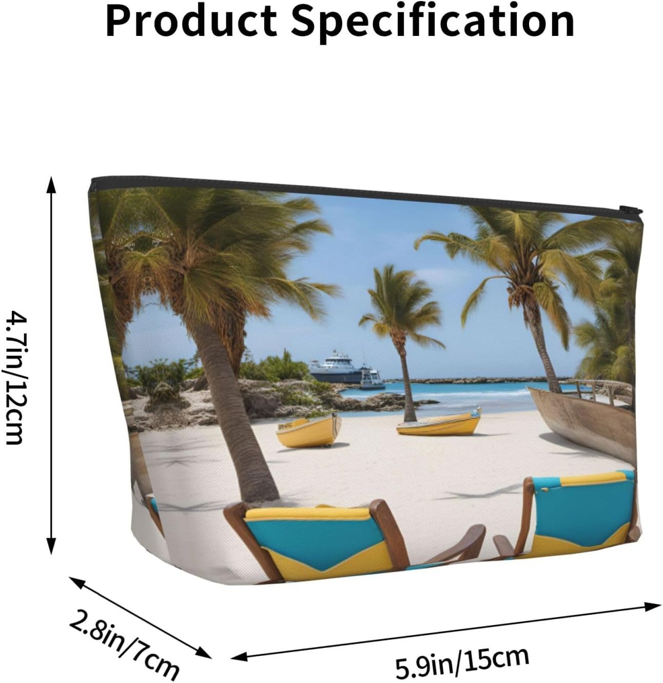 Beach Palm Tree Chairs Boats Print Large Capacity Travel Makeup Bag,Suitable For Daily Commutes And Beach Trips. image 5